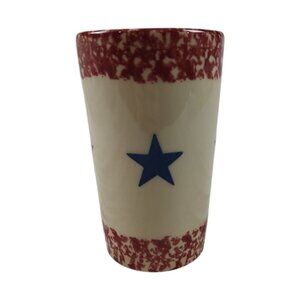 Roseville Pottery Red White Blue Star Spongeware Cup 5.5"h